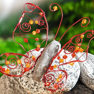 Large butterfly made of coloured aluminium wire and acrylic facet stones