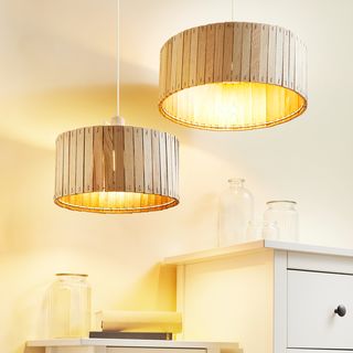 Hanging lamps with craft block lampshades