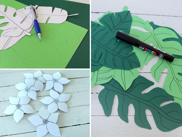 Onderdelen zoals bloemen en bladeren voorbereiden en uitknippen