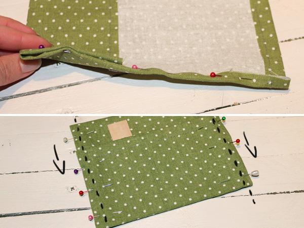 DIY Wöchentlicher Speiseplan: Stoffzuschnitt zusammennähen Die Kanten des Stoffzuschnittes für die Bastelanleitung zunähen