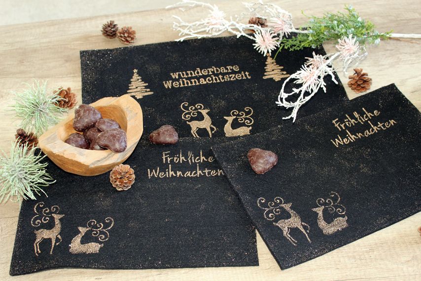 Weihnachtliche Platzdeckchen aus Filz mit Glitzer