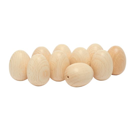 Wooden eggs, drilled at the top, 30 x 40 mm