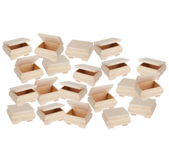 20 wooden boxes, bulbous, 11 x 8 x 6 cm, VBS wholesale pack