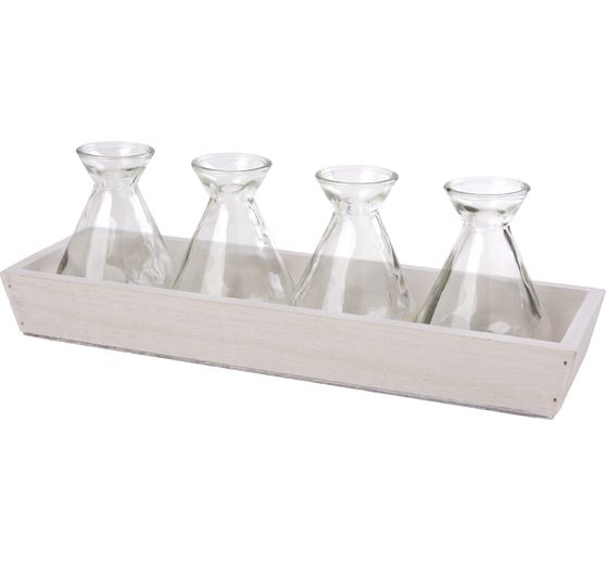 Wooden tray with glass vases "Conta"