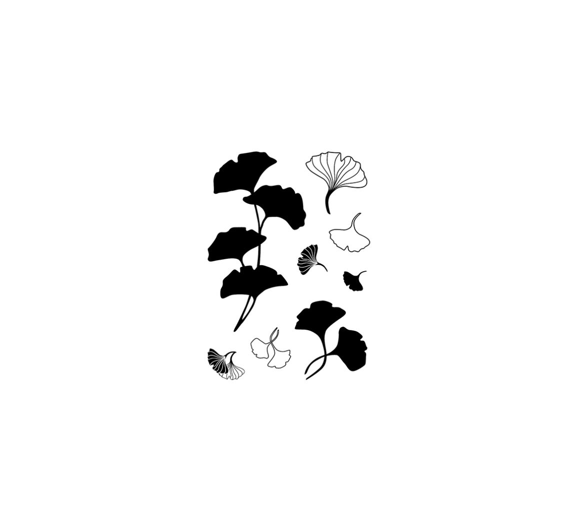Clear Stamps "Ginkgo", 8 stuks
