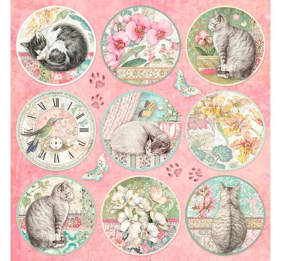 Scrapbook block "Cat and Orchid", 10 sheets, 30,5x30,5cm