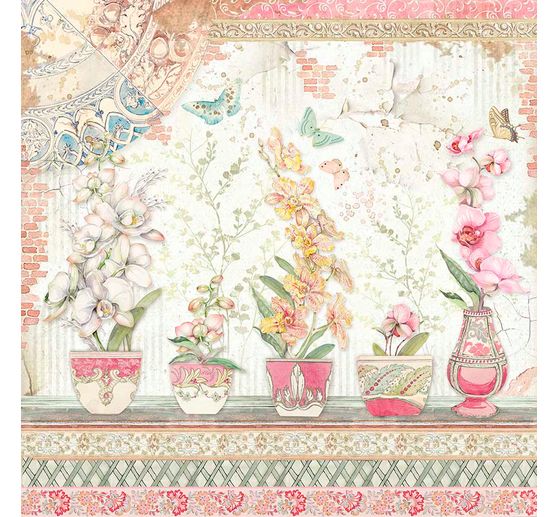 Scrapbook block "Cat and Orchid", 10 sheets, 30,5x30,5cm