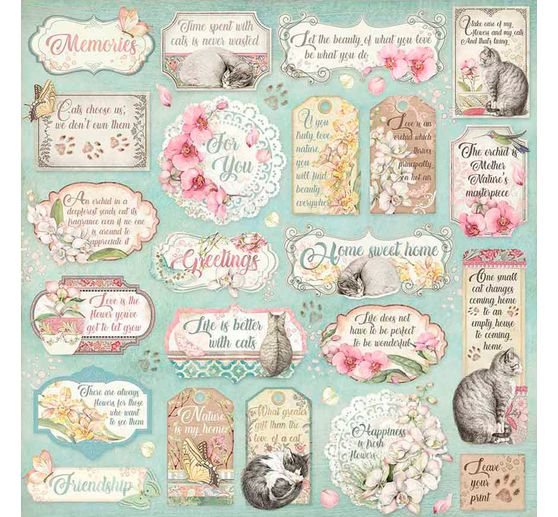 Scrapbook block "Cat and Orchid", 10 sheets, 30,5x30,5cm