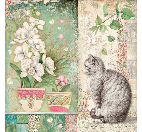 Scrapbook block "Cat and Orchid", 10 sheets, 30,5x30,5cm