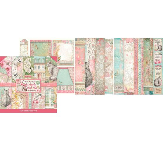 Scrapbook block "Cat and Orchid", 10 sheets, 30,5x30,5cm