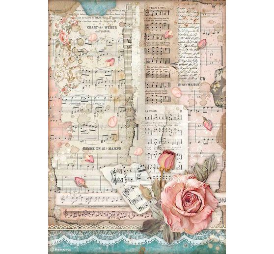 Motif straw silk "Roses and Music"