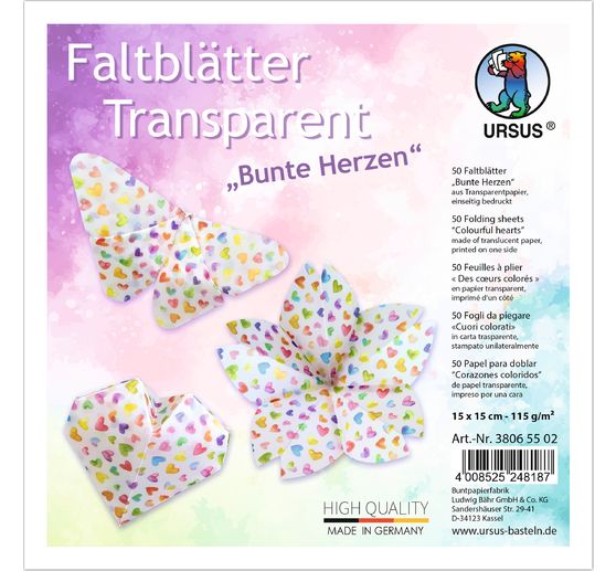 Transparante vouwblaadjes "Kleurrijke harten"