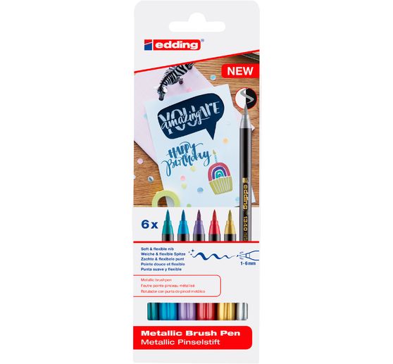 edding 1340 Penseelpen "Metallic", set van 6