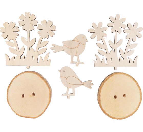 VBS Houten bouwpakket op schorsschijven "Vogels en bloemen"