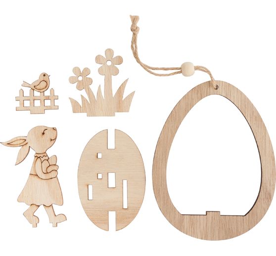 VBS Houten bouwpakket decoratieve hanger ei "Hazel bij het tuinhek"