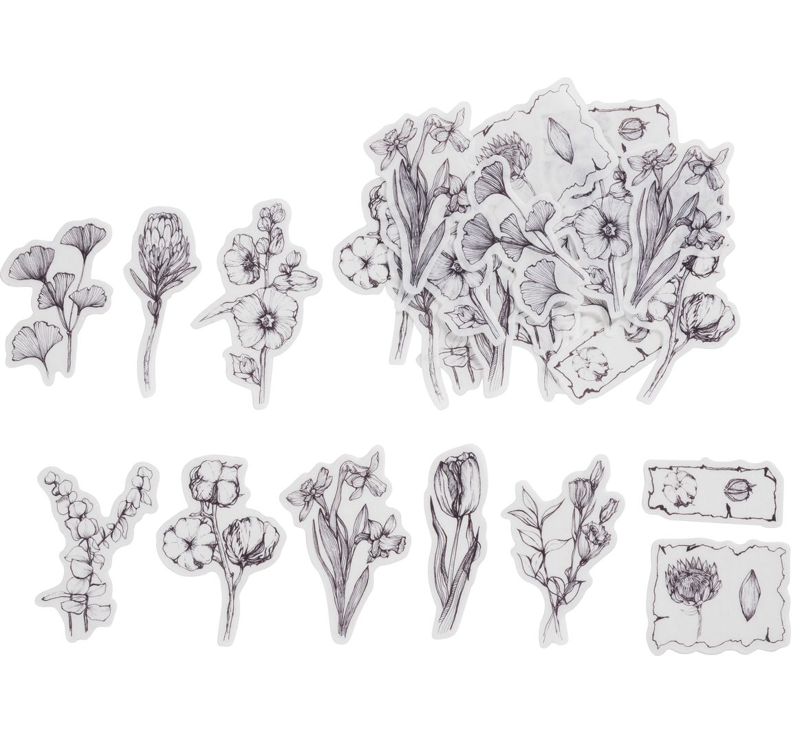 Washi Sticker "Bloemen zwart/wit"