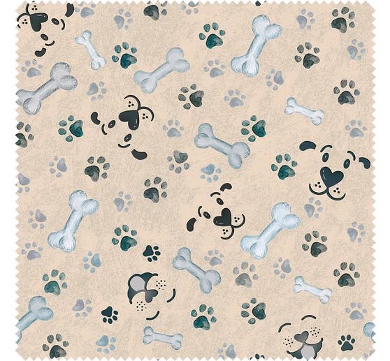 Motif fabric linen look "Dog paws and bones"