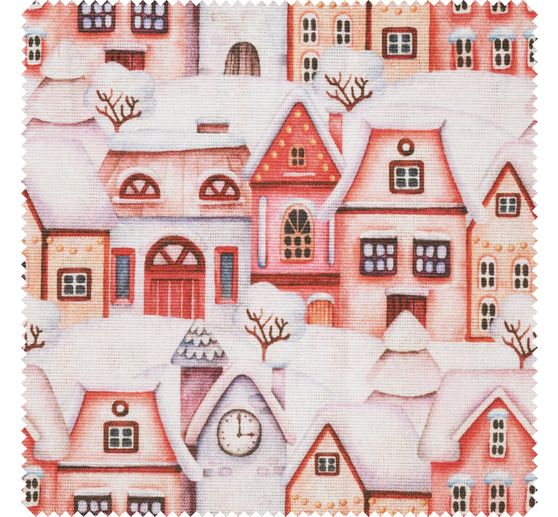 Motief stof linnen optiek "Huizen in de sneeuw"
