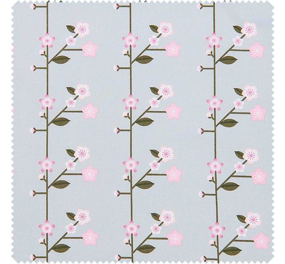Cotton fabric popeline "Sakura twigs Smoke Blue"