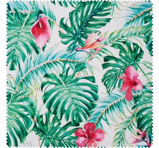 Motif fabric "Monstera and flowers", acrylic coated