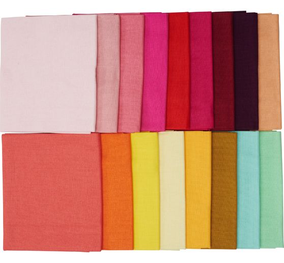 Stofpakket Patchy Uni "Roze-Rood-Oranje-Geel", 17 stekken
