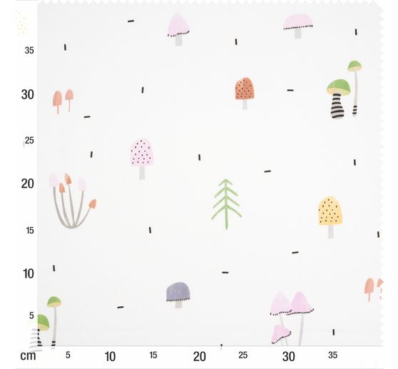 Motiefstof satijnlook "Little mushrooms motley"
