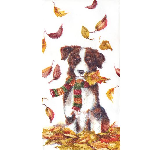 Papieren zakdoeken "Hond in herfstbladeren"