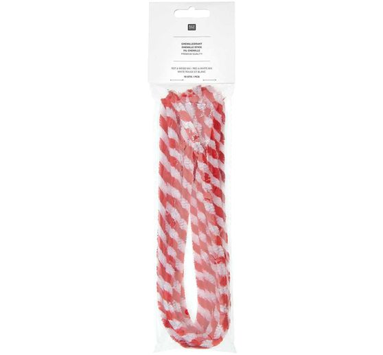 Chenille draad "Rood/Wit", 10 stuks