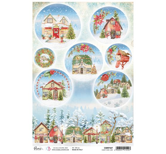 Motif straw silk "Christmas village"