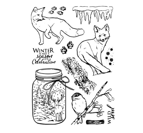 Siliconen stempel "Winter Journey", Wild Life in the Snow