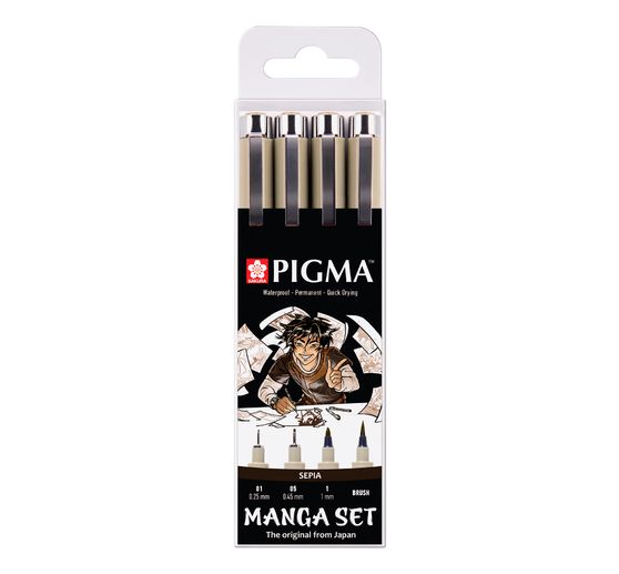 Sakura Pigma Micron "Manga Collection", set van 4, Sepia