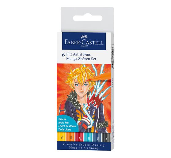 Faber-Castell Pitt Artist Pen Manga Shônen Set, 6 pennen