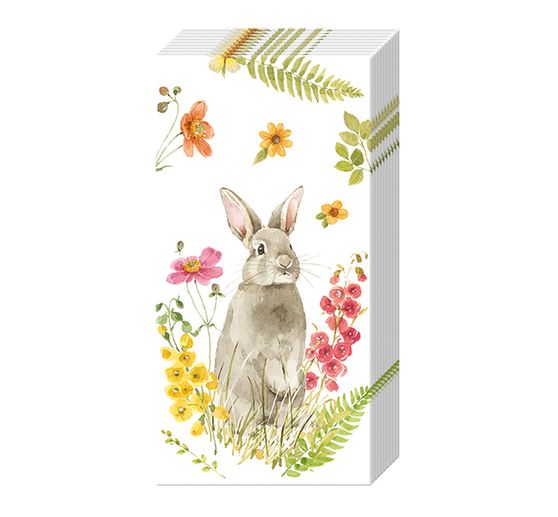 Papieren zakdoeken "Hoppend konijntje in de lente"