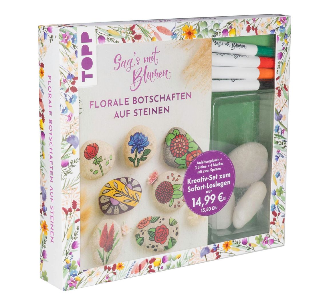Creatieve set "Sag's mit Blumen - Florale Botschaften auf Steinen."
