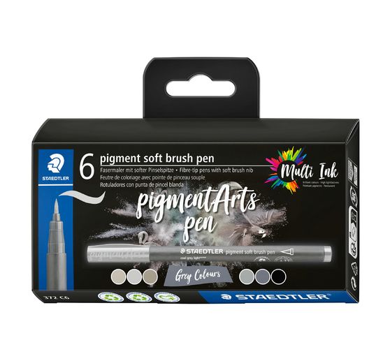 STAEDTLER Pigment soft brush pen "Greys", set van 6