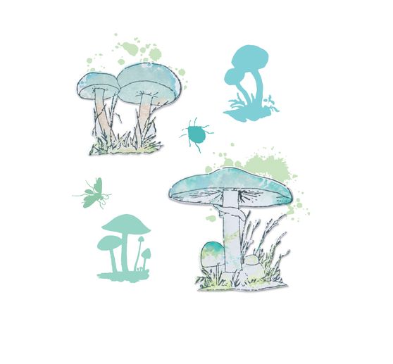 Sizzix Framelits Ponssjabloon en Clear Stamps "Painted Pencil Mushrooms"