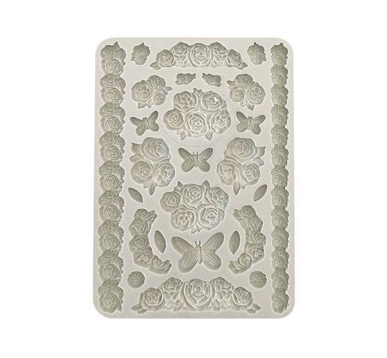 Siliconen gietvorm "Shabby Rose - Roses & Butterfly"