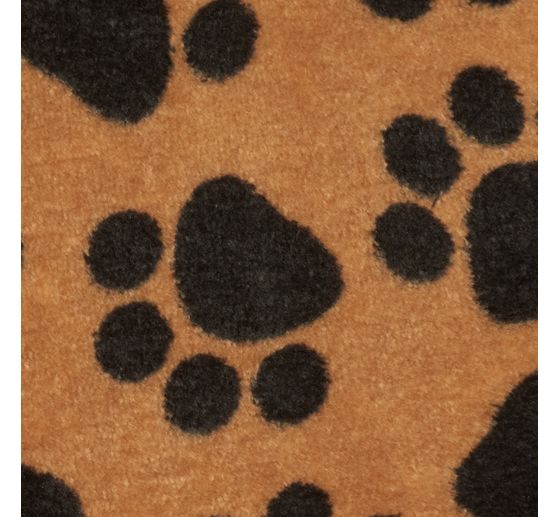 Fleece stof "Poten Zwart op Bruin"