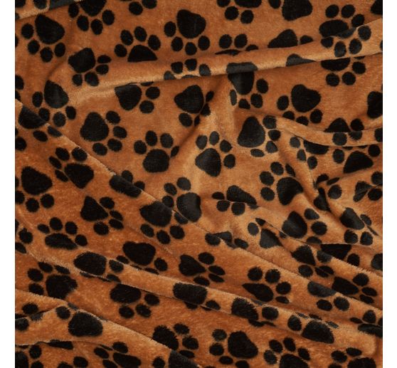 Fleece stof "Poten Zwart op Bruin"