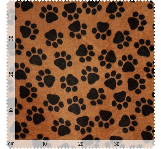 Fleece stof "Poten Zwart op Bruin"