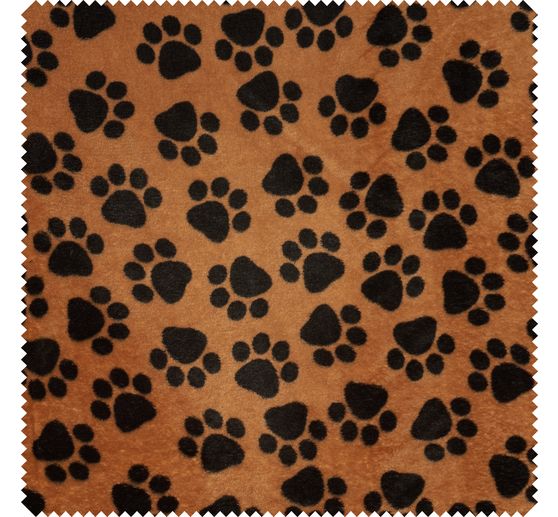 Fleece stof "Poten Zwart op Bruin"