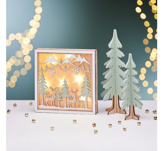 VBS Houten bouwpakket motieflijst "Hert in het bos", incl. LED's