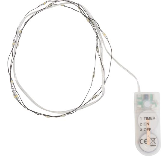 Micro LED snoer lampie, met timer, zwarte draad, 20 LED's