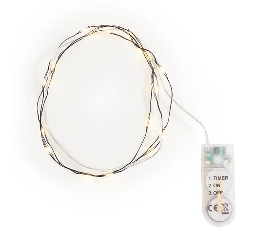 Micro LED snoer lampie, met timer, zwarte draad, 20 LED's