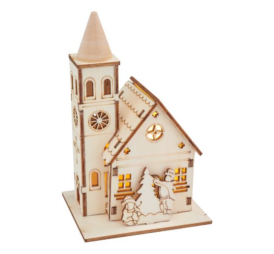 VBS Houten bouwpakket "Kerk met ronde torenspits", incl. LED's
