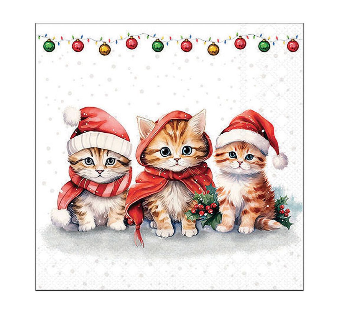 Servet "Grappige kerstkittens"