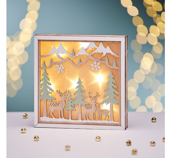 VBS Houten bouwpakket motieflijst "Hert in het bos", incl. LED's
