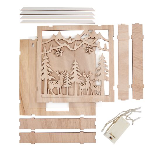 VBS Wooden building kit motif frame "Deer in the forest", incl. LEDs