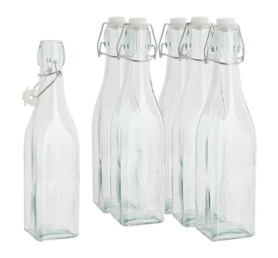 VBS Glazen fles met clip-sluiting "Vierkant", 500 ml, 6 stuks