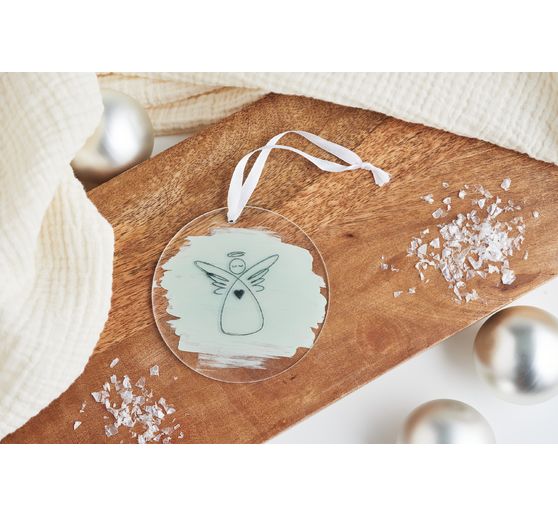 Acrylic decoration pendant "Round" with ribbon, set of 2